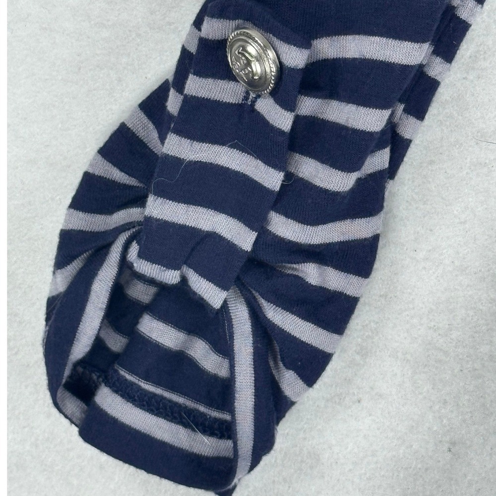 H.I.P. Navy Blue Grey Striped Open Front Cardigan Sharkbite Hem Pockets Medium - Picture 6 of 8
